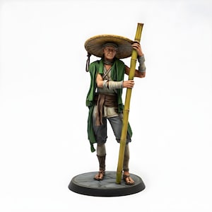 Igorot Warrior Miniature | Southeast Asian Traveler with Conical Hat & Bamboo Staff | DnD Pathfinder | 28mm 32mm Resin Figure