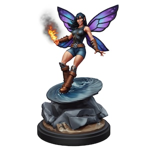 Fairy Guardian Spellcaster Miniature | Winged Pixie Sorceress with Magic | DnD Pathfinder Fey NPC | 28mm 32mm Resin RPG Mini