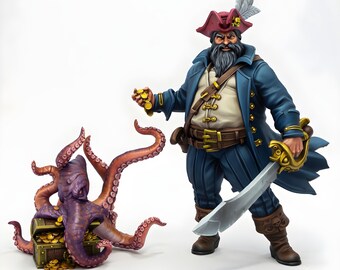 Miniatura de Capitán Pirata y Kraken / Monstruo Marino Pulpo de DnD / Juego de rol de mesa Pathfinder / Figura de resina impresa en 3D / 25 mm-150 mm