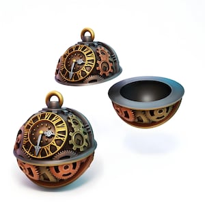 Miniatura de globo terráqueo Steampunk con mecanismo de reloj / Contenedor de esfera de reloj con engranajes / Accesorio de terreno para D&D / Elemento decorativo para juegos de rol de mesa