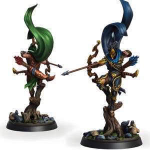 Elf Ranger Archer Miniature | Woodland Hunter with Ornate Bow on Tree Base | DnD Pathfinder Tabletop RPG | 28mm Resin Figure