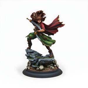 Female Elf Assassin Miniature | Dual Wielding Swords | Dynamic Pose Ranger | Fantasy RPG Tabletop Mini | 28mm 32mm Resin Figure