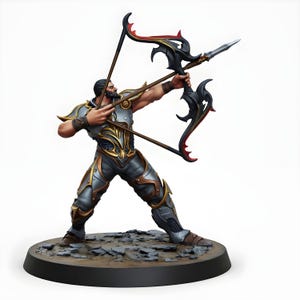 Armored Elf Ranger Miniature | Fantasy Archer with Ornate Bow on Scenic Base | DnD Pathfinder | 28mm 32mm Tabletop RPG Mini