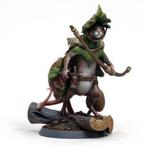 Mousefolk Ranger Archer Miniature | Hooded Mouse with Longbow & Quiver | Fantasy DnD 5e Pathfinder | 3D Printed Resin Figure