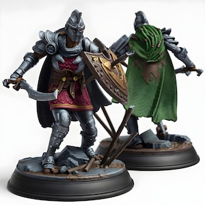 Warforged Knight Miniature | Armored Construct Warrior with Sword & Shield | DnD Pathfinder Fantasy RPG | Tabletop Wargame Mini