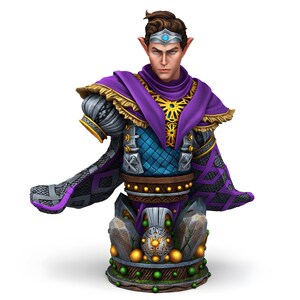 Drow Moon Sorcerer Bust Miniature | Dark Elf Noble Mage | Fantasy Resin Figure | DnD Pathfinder Tabletop RPG | Lunar Wizard Sculpt