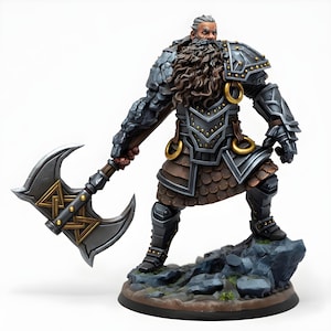 Dwarf Berserker Miniature with Battle Axe | Armored Dwarf Warrior | DnD Pathfinder Tabletop RPG Mini | Fantasy Wargame Figure