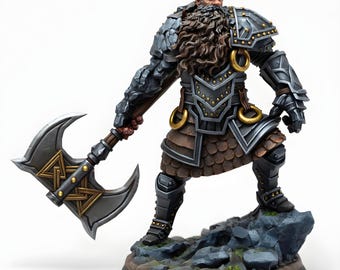 Dwarf Berserker Miniature with Battle Axe | Armored Dwarf Warrior | DnD Pathfinder Tabletop RPG Mini | Fantasy Wargame Figure