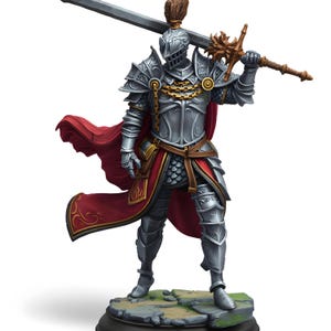 Paladin Knight Miniature | Armored Greatsword Hero | DnD Human Fighter Mini | Tabletop RPG | Pathfinder | 28mm Fantasy Warrior Figure