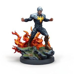 Armored Sci-Fi Superhero Miniature | Cyborg Android Fighter with Energy Base | 3D Printed Resin for DnD Pathfinder | 25mm-150mm