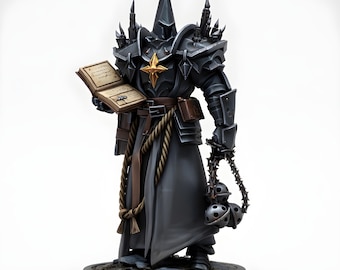 Dark Crusader Knight Miniature | Armored War Priest with Skull Flail & Holy Book | DnD Pathfinder Fantasy RPG | Resin Figure