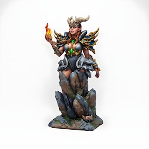 Horned Dragon Elf Queen Miniature | Demon Sorceress Spellcaster | DnD Pathfinder Fantasy RPG | Tabletop Gaming | 28mm 32mm Resin