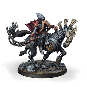 Elephant Headed Flail Rider on Armored Mechanical Warhorse | Mounted Cavalry Miniature | DnD Pathfinder | Tabletop RPG Resin