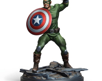 Star Shield Super Soldier Miniature for DnD | 3D Printed Resin Superhero Figure | Pathfinder Tabletop RPG