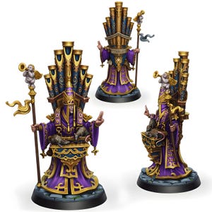 Enthroned Priest Miniature | Pipe Organ Throne Bishop with Cherub Staff | DnD Fantasy Cleric NPC | Tabletop RPG Resin Figure 32mm