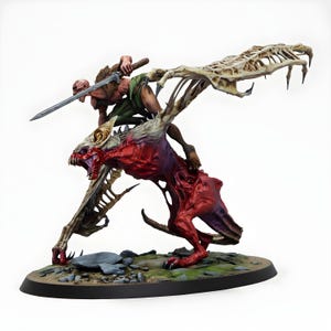 Skeletal Demon Beast Rider Miniature | Undead Winged Wolf Mount Warrior | Dark Fantasy DnD Pathfinder RPG | 28mm-75mm Scale