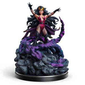 Female Dark Elf Sorceress Miniature | Drow Demon Spellcaster Figure | DnD Warlock | Pathfinder Tabletop RPG | 28mm Resin Model