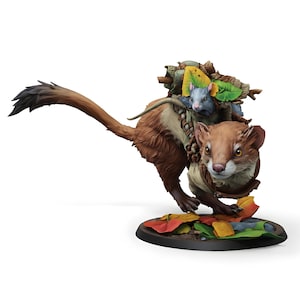 Mousin Weasel Rider Miniature | Mouse on Ferret Mount | DnD Fantasy Mounted Adventurer | Pathfinder Tabletop RPG Resin Mini