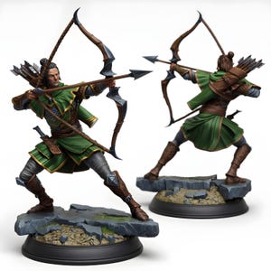 Elf Ranger Archer Miniature | Drawing Bow on Rocky Base | DnD Pathfinder RPG | 28mm-32mm Tabletop | Fantasy Resin Figure Unpainted