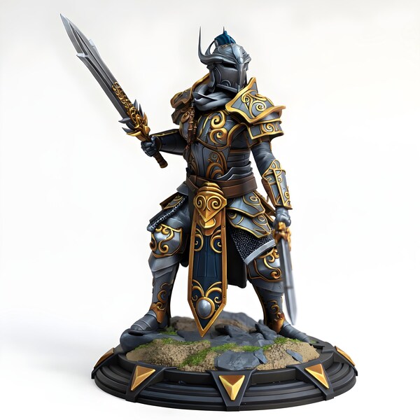 Miniatura de Caballero Vanguardia Alto Elfo / Paladín con armadura ornamentada, espada a dos manos y capa / Juego de rol DnD Pathfinder / Miniatura de resina impresa en 3D