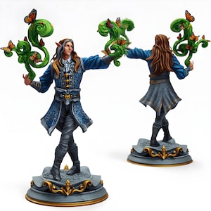 Elf Sorcerer Miniature | Fantasy Mage Spellcaster with Magic Effects | DnD Wizard Figure | Pathfinder Tabletop RPG Resin 25mm-150mm