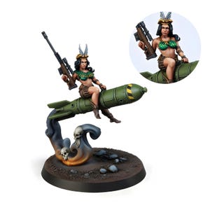 Valkyrie Rocket Rider Miniature | Female Warrior with Gatling Gun | Sci-Fi Fantasy DnD Figure | 28mm 32mm Tabletop Resin RPG