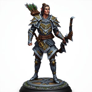 Elf Ranger Miniature | Armored Elven Archer with Bow & Quiver | DnD Pathfinder RPG | Fantasy Tabletop Hero | 3D Printed Resin