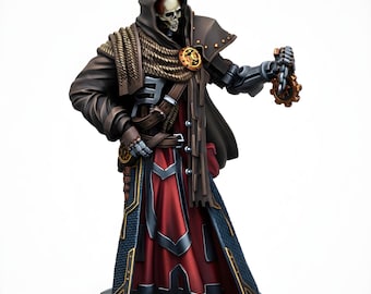 Tech Priest Miniature | Hooded Warforged Artificer | Mechanical Arm Flail | DnD Pathfinder | 28mm Tabletop RPG Figure