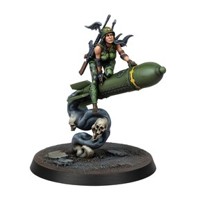 Rocket Rider Female Warrior Miniature | Fantasy Ranger Witch Figure | DnD Pathfinder Tabletop RPG | 28mm 32mm Resin Wargame