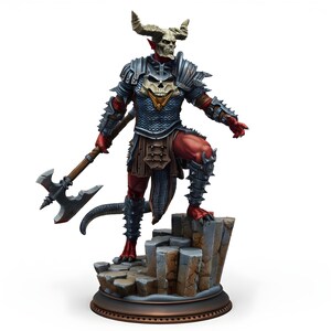 角のあるデーモン戦士ミニチュア（バトルアックス付き）｜デビルファイター DnD ミニチュア｜ティーフリング・バーバリアン｜パスファインダー テーブルトップRPG｜28mm×32mm