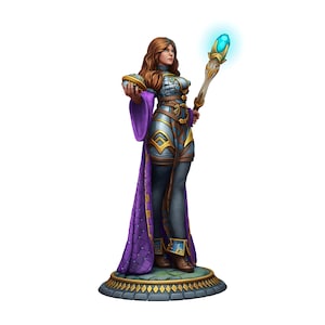 Zauberin Miniatur mit Stab & Kugel | Fantasy Magier Zauberer Figur | DnD Pathfinder Zauberer | Tabletop Rollenspiel Resin Mini