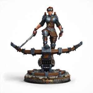 Female Elf Ranger Engineer Miniature on Ballista Base | Steampunk Fantasy Hero | DnD Pathfinder RPG | 28mm 32mm Resin Mini