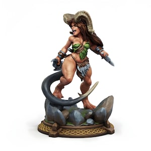 Demon Queen Miniature | Horned Female Warrior with Sword & Tail | DnD Satyr Demoness | Pathfinder RPG | 28mm-150mm Resin Figure