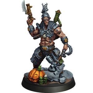 Undead Cyborg Gunslinger Miniature | Steampunk Chainsword Warrior Figure | DnD Pathfinder Tabletop RPG Wargame | 28mm 32mm 75mm Resin
