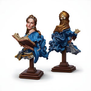 Arcane Elf Gelehrte Büste Miniatur | Magierin mit Zauberbuch | DnD Pathfinder Fantasy Harz Figur | Tabletop RPG Sammlerstück