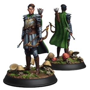Miniatura de explorador elfo oscuro con arco y base de seta / Figura de arquero elfo oscuro / Juego de rol DnD Pathfinder / Resina de 28 mm, 32 mm y 75 mm