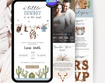 Cowboy Baby Shower Website, Western Rustic Theme, Digital Invitation + RSVP + Countdown + Music
