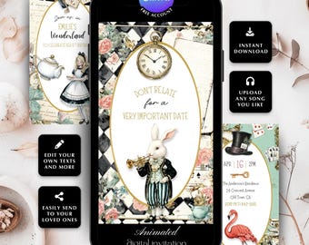 Whimsical Alice in Wonderland Birthday Invitation, Wonderland Theme (Digital Template)