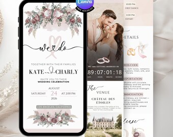 Animated Wedding Website: Protea & Eucalyptus, Digital Invitation + RSVP + Countdown + Music