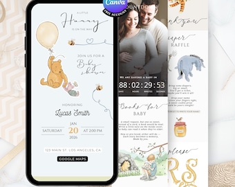 Baby Shower Website: Winnie the Pooh Inspired - Bear & Balloon Theme, Digital Invitation + RSVP + Countdown + Music