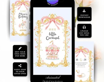 Little Carousel Birthday Invitation: Vintage Birthday Party, Pastel Theme (Template Digital)
