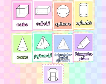 Checkered Rainbow 3D Shape Posters: Pastel Classroom Decor