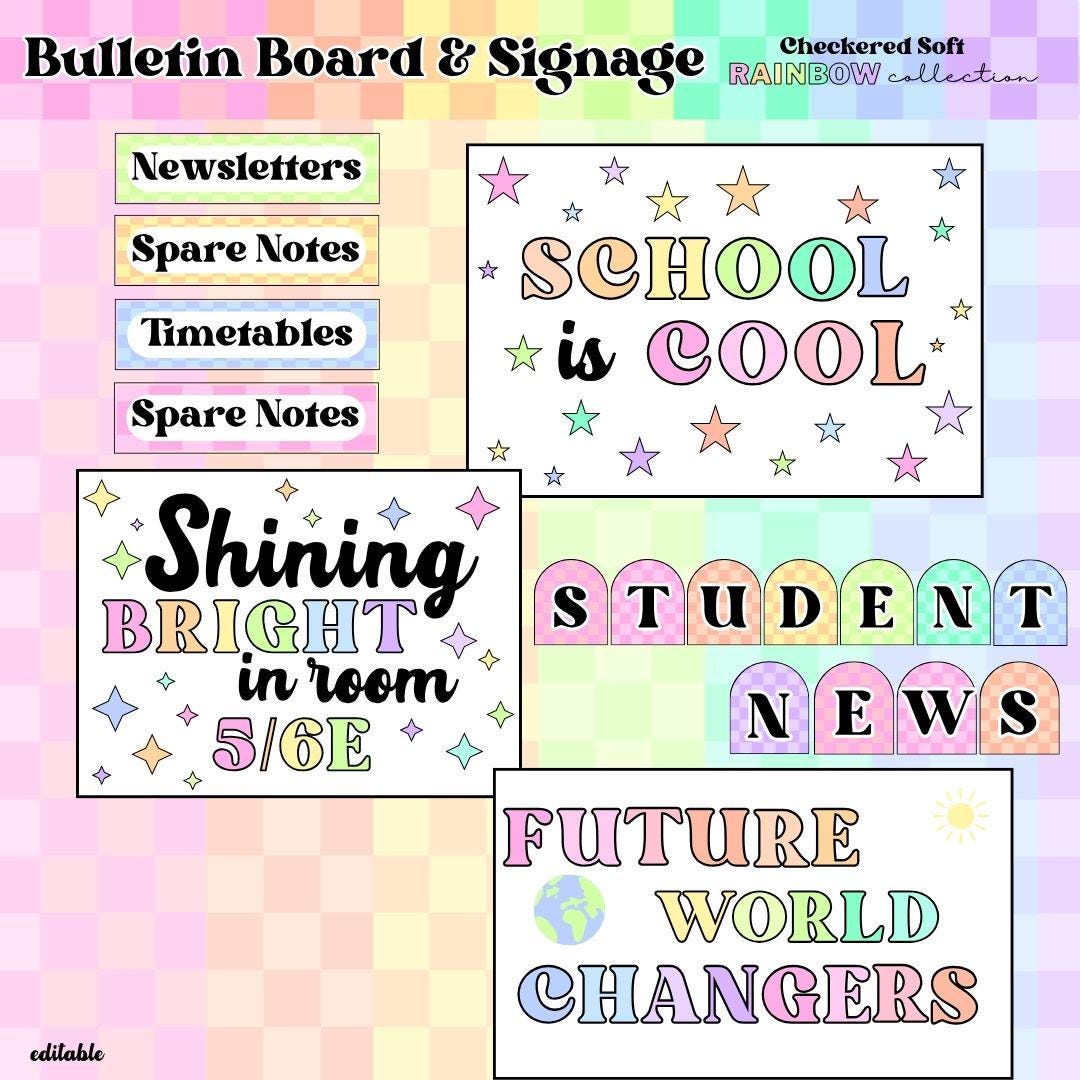 Checkered Rainbow Bulletin Board Kit - Editable Pastel Classroom Decor ...
