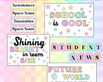 Checkered Rainbow Bulletin Board Kit - Editable Pastel Classroom Decor