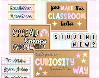 Classroom Bulletin Board: Pastel Pop Theme - Editable Canva Template