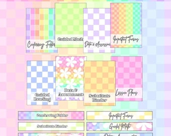 Binder Covers for Teachers: Soft Rainbow Checkered (Editable Canva Files)