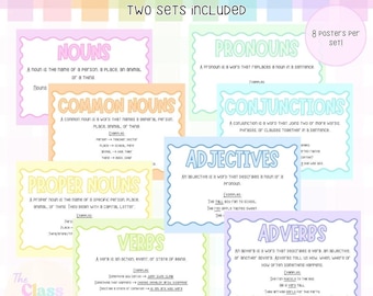 Pastel Parts of Speech Posters | Grammar Anchor Charts (Digital Download)
