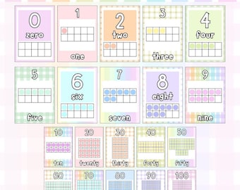 Classroom Number Posters: Pastel Colors - Counting 1-10 to 10-100