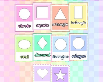 2D Shape Posters: Soft Checkered Rainbow - Editable Classroom Decor