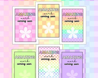 Posters de travaux d'élèves : motif arc-en-ciel à carreaux - Déco salle de classe pastel